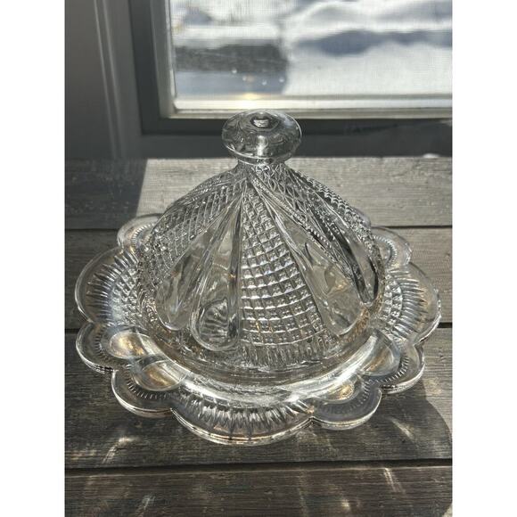 Vintage Gold Trim Glass Butter Dish Cheese Dome Cover 2pcs Covered Lid - Picture 14 of 15